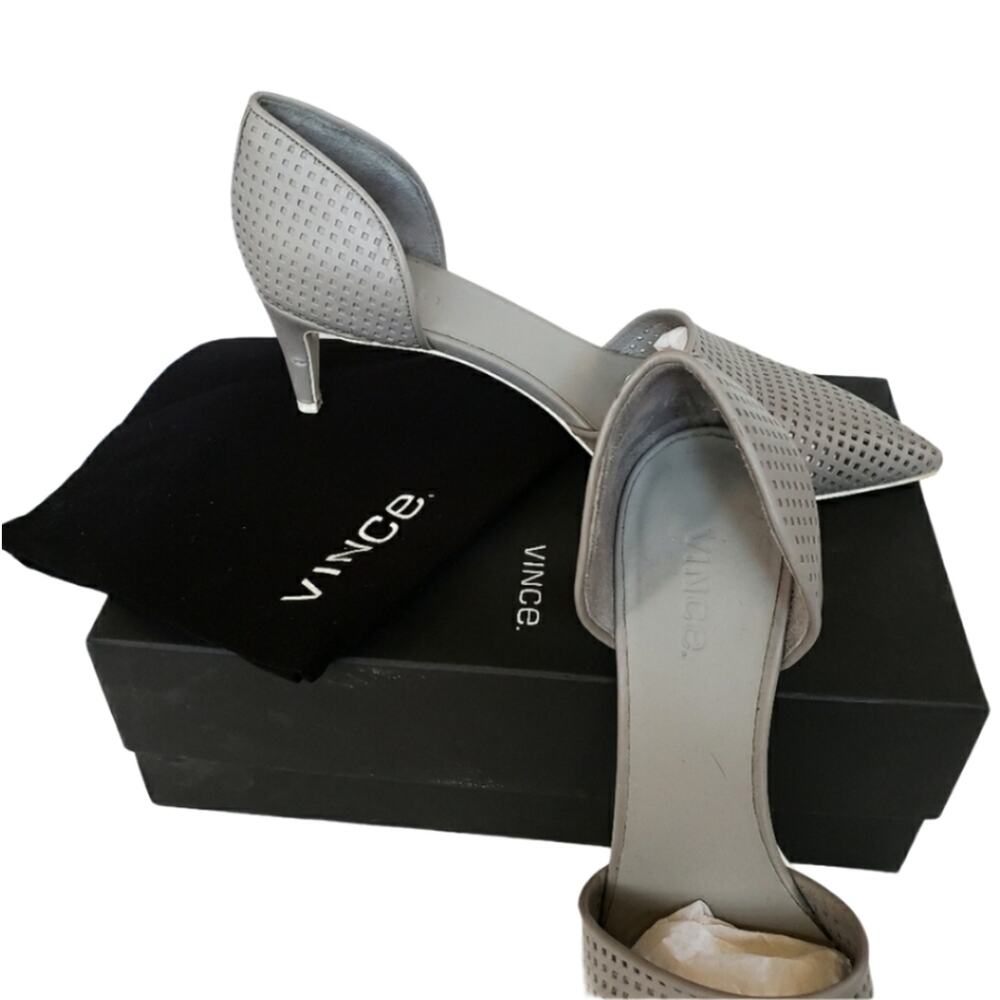 Vince Aurelian Gray Leather D'orsay Heels 10 - Picture 11 of 11